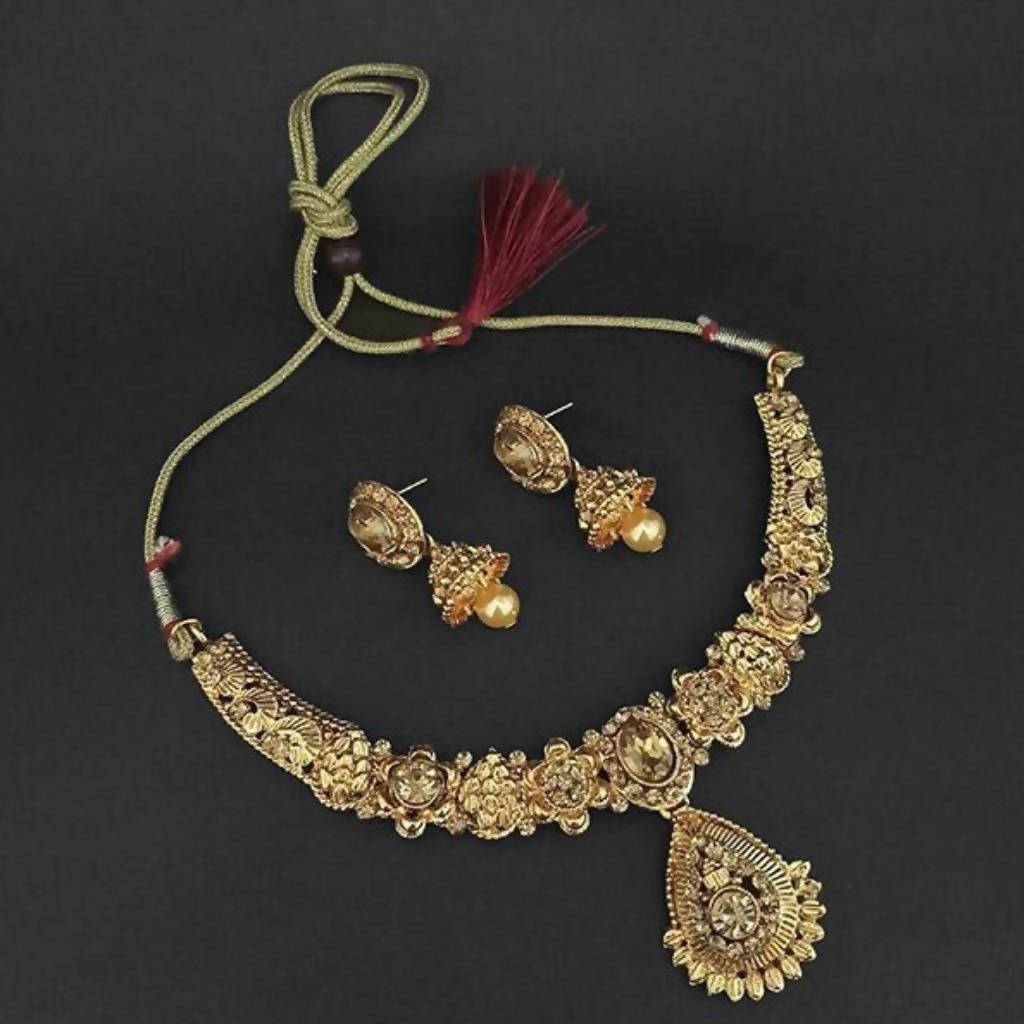 Tip Top Fashions Gold Plated Brown Austrian Stone Necklace Set