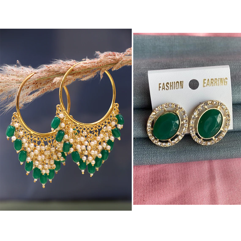 Mahavir Gold Plated Stud & Dangler Earrings Combo