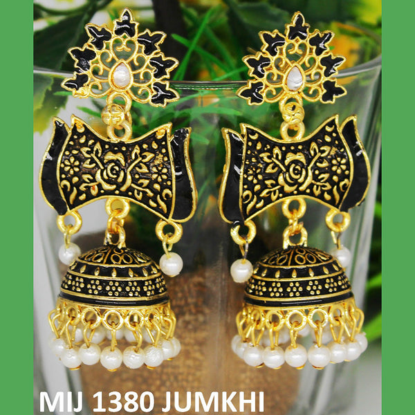 Mahavir Gold Plated Meenakari And Pearl Designer Jhumki Earrings