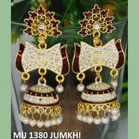 Mahavir Gold Plated Meenakari And Pearl Designer Jhumki Earrings