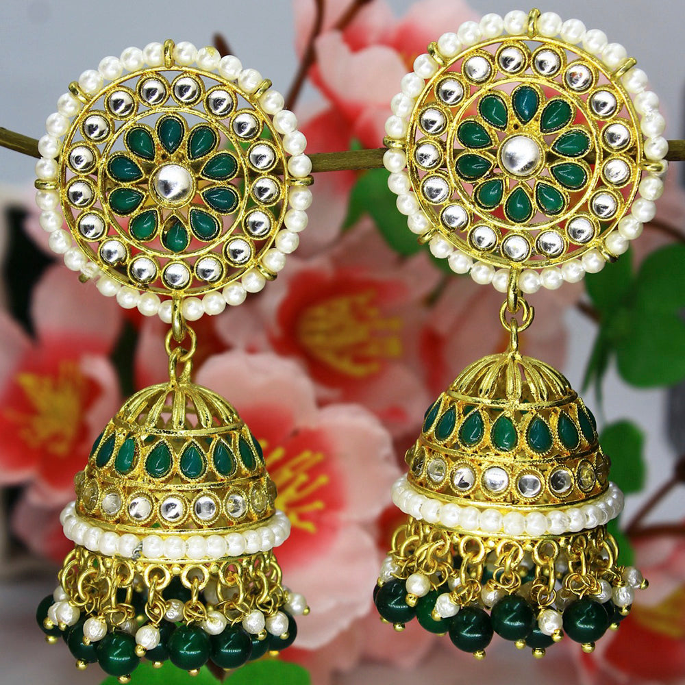 Mahavir Gold Plated Kundan And Pearl Designer Jhumki Earrings