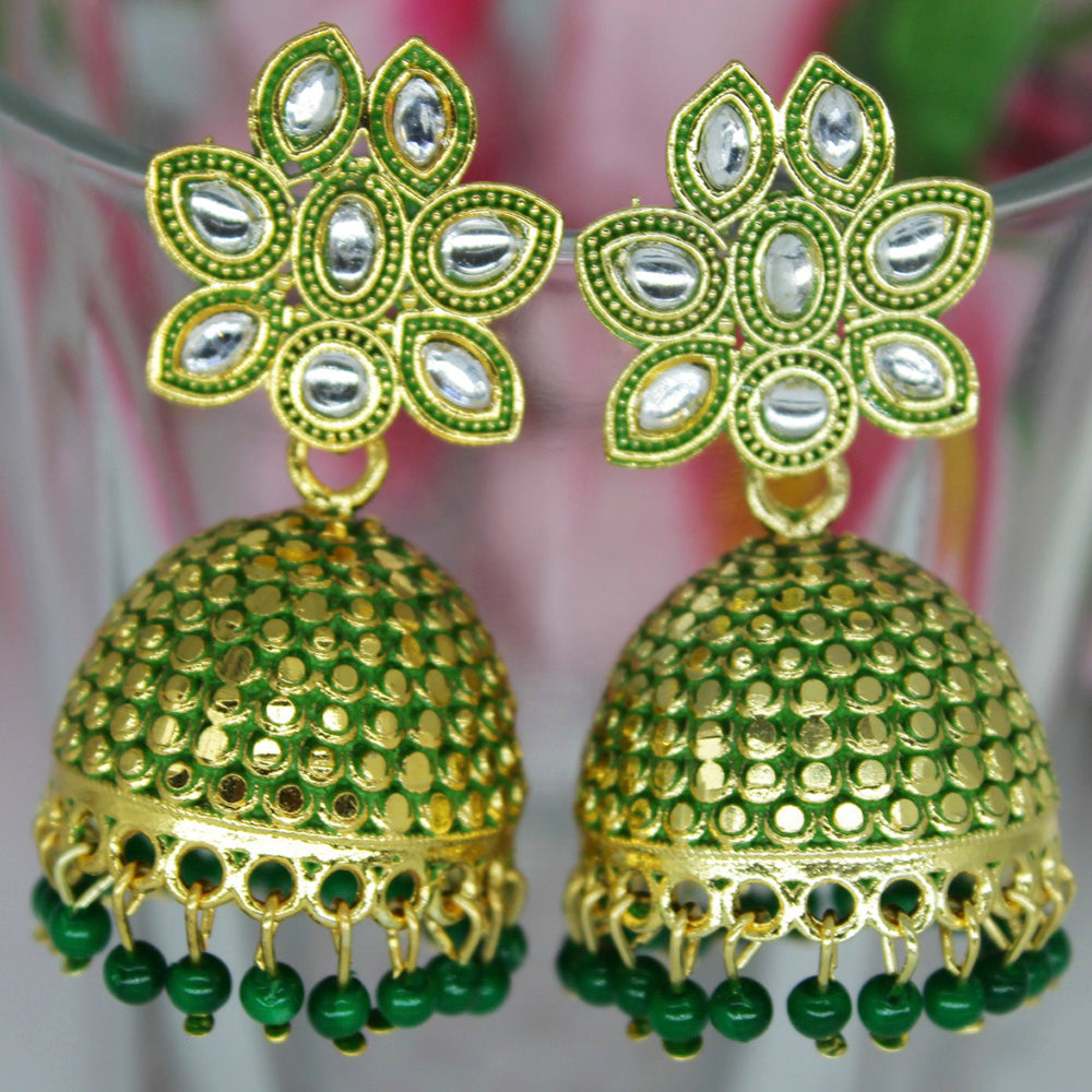 Mahavir Gold Plated Meenakari And Kundan Designer Jhumki Earrings