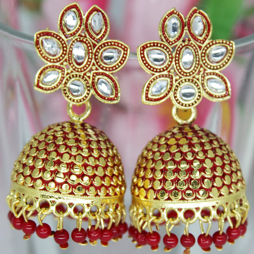 Mahavir Gold Plated Meenakari And Kundan Designer Jhumki Earrings