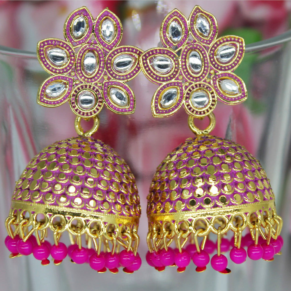 Mahavir Gold Plated Meenakari And Kundan Designer Jhumki Earrings