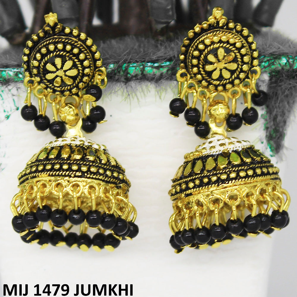 Mahavir Gold Plated Meenakari And Beads Designer Jhumki Earrings