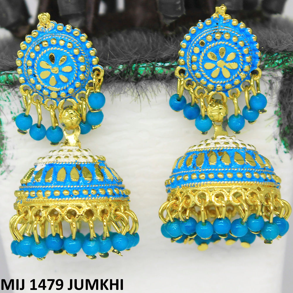 Mahavir Gold Plated Meenakari And Beads Designer Jhumki Earrings