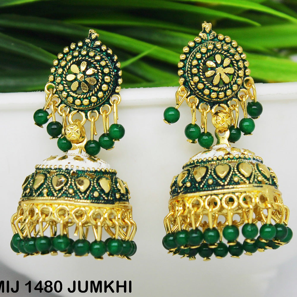 Mahavir Gold Plated Meenakari And Beads Designer Jhumki Earrings