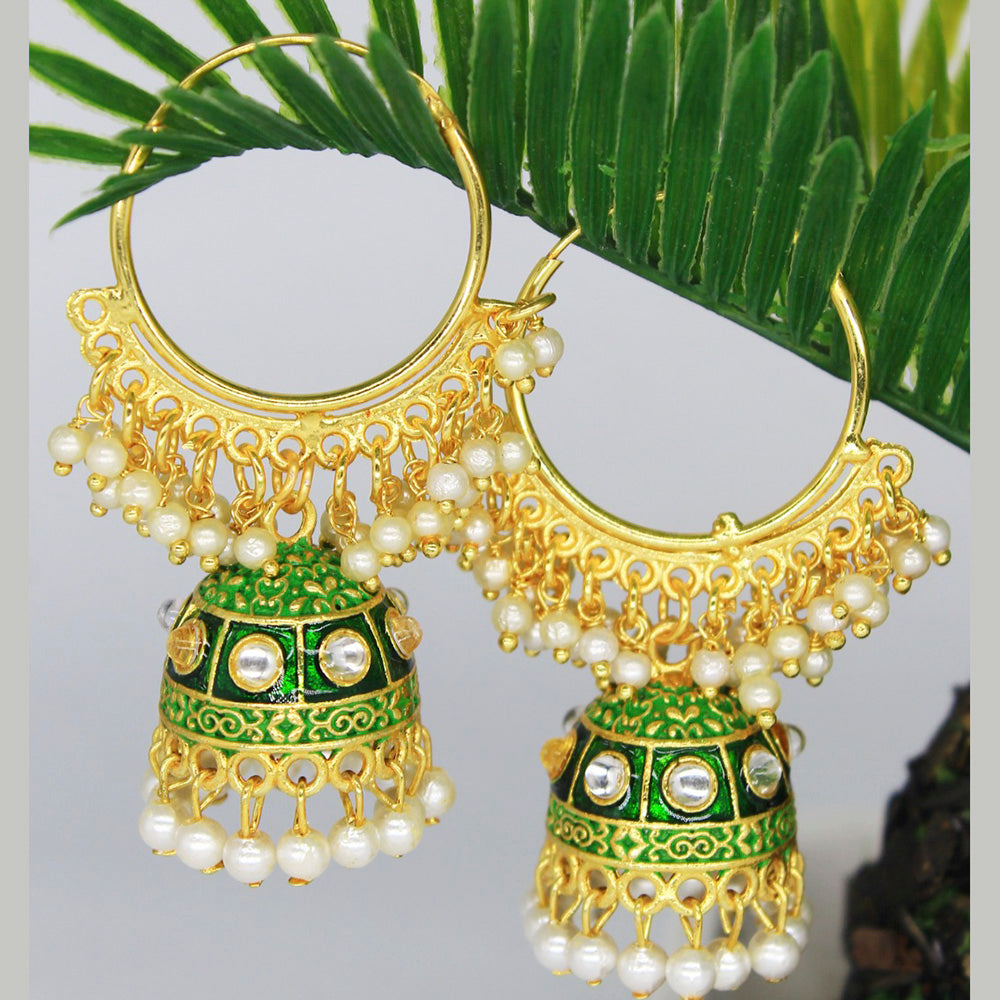 Mahavir Gold Plated Meenakari And Beads Designer Jhumki Earrings