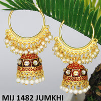 Mahavir Gold Plated Meenakari And Beads Designer Jhumki Earrings