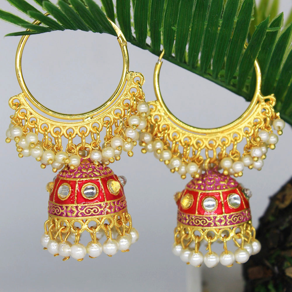 Mahavir Gold Plated Meenakari And Beads Designer Jhumki Earrings