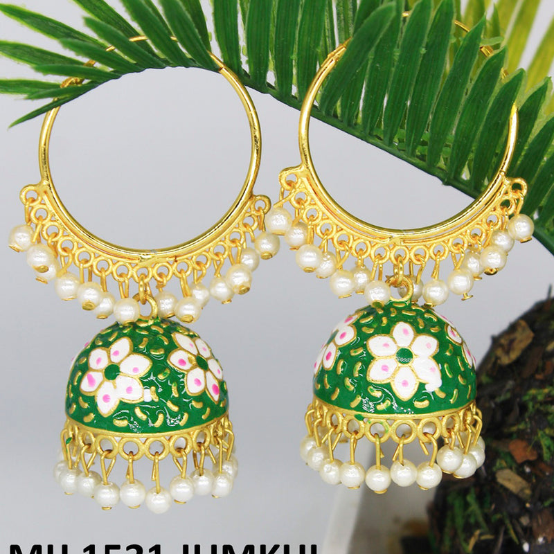 Mahavir Gold Plated Meenakari And Pearl Designer Jhumki Earrings