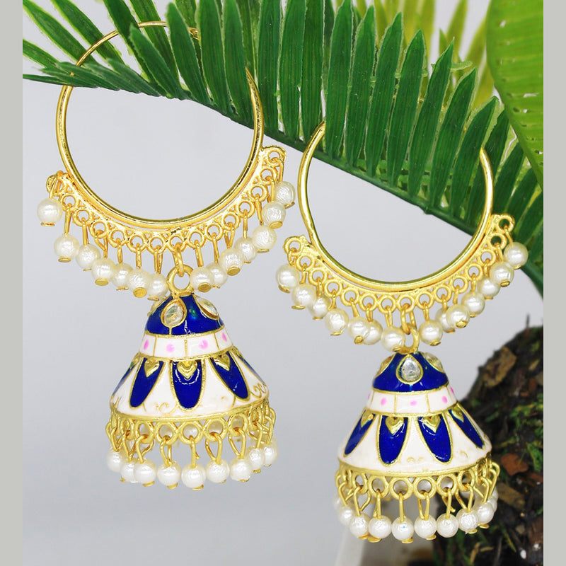 Mahavir Gold Plated Meenakari And Pearl Designer Jhumki Earrings