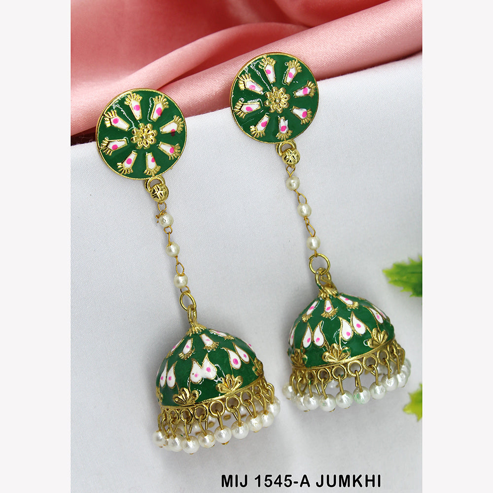 Mahavir Gold Plated Meenakari Jhumki Earrings