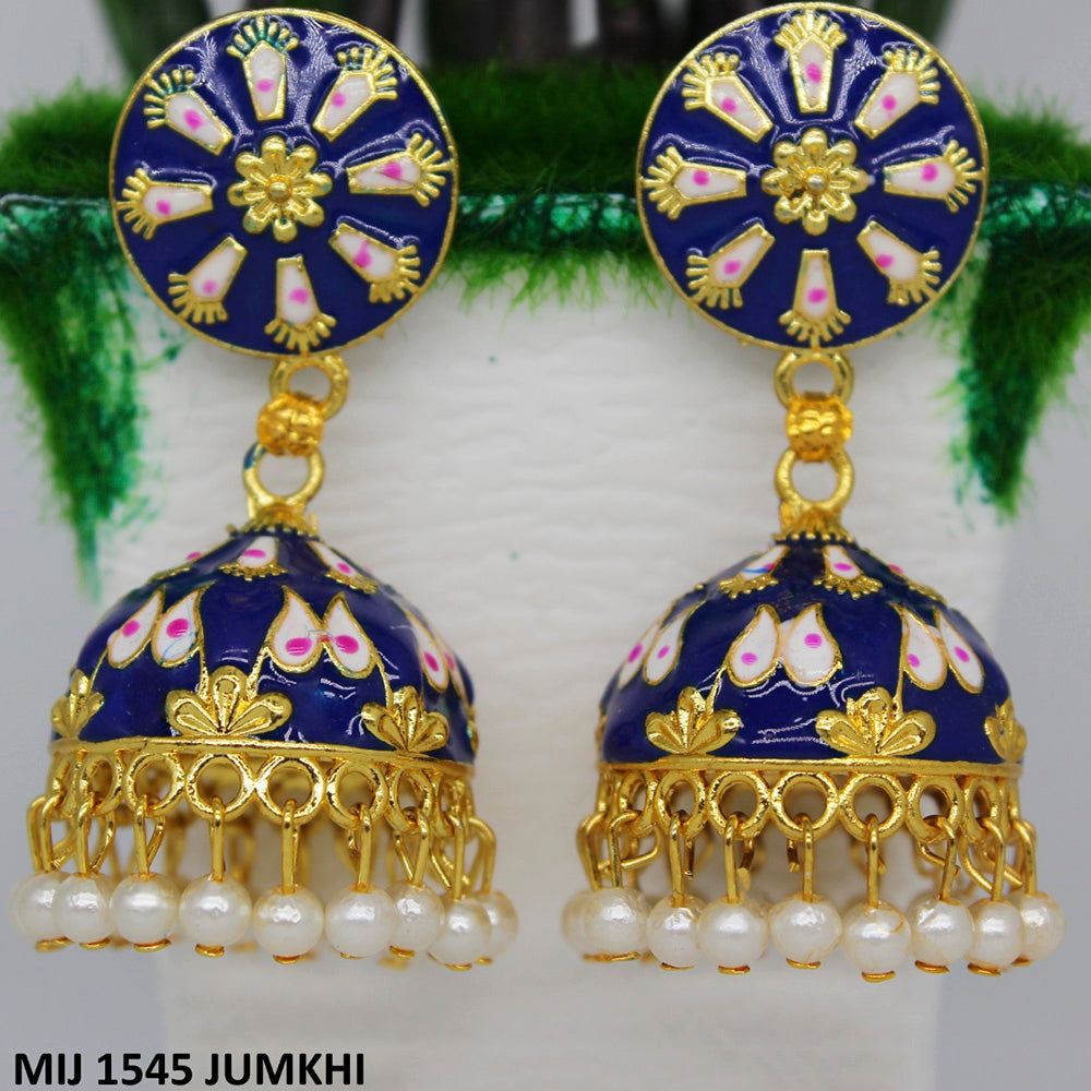 Mahavir Gold Plated Meenakari And Pearl Designer Jhumki Earrings