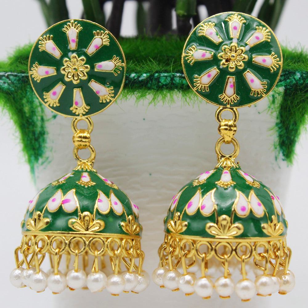 Mahavir Gold Plated Meenakari And Pearl Designer Jhumki Earrings