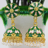 Mahavir Gold Plated Meenakari And Pearl Designer Jhumki Earrings