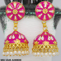 Mahavir Gold Plated Meenakari And Pearl Designer Jhumki Earrings