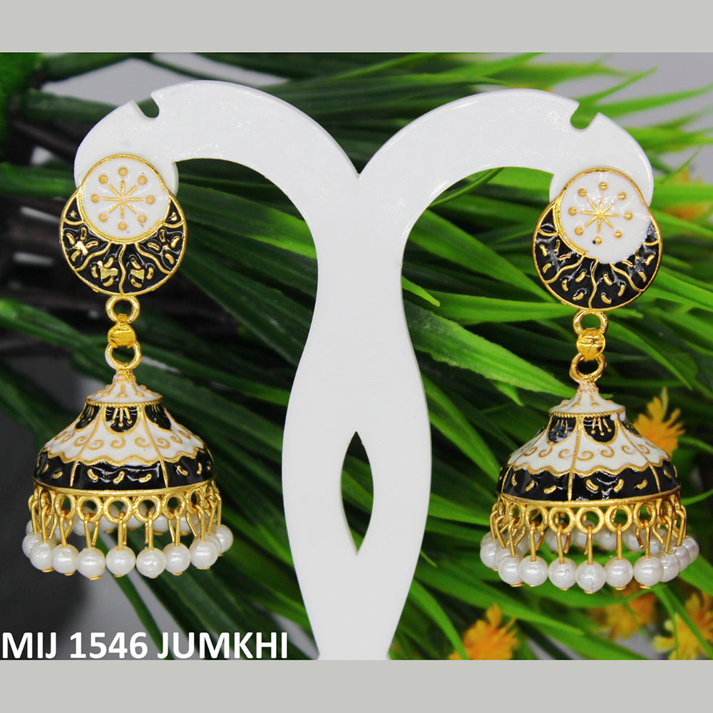 Mahavir Gold Plated Meenakari And Pearl Designer Jhumki Earrings