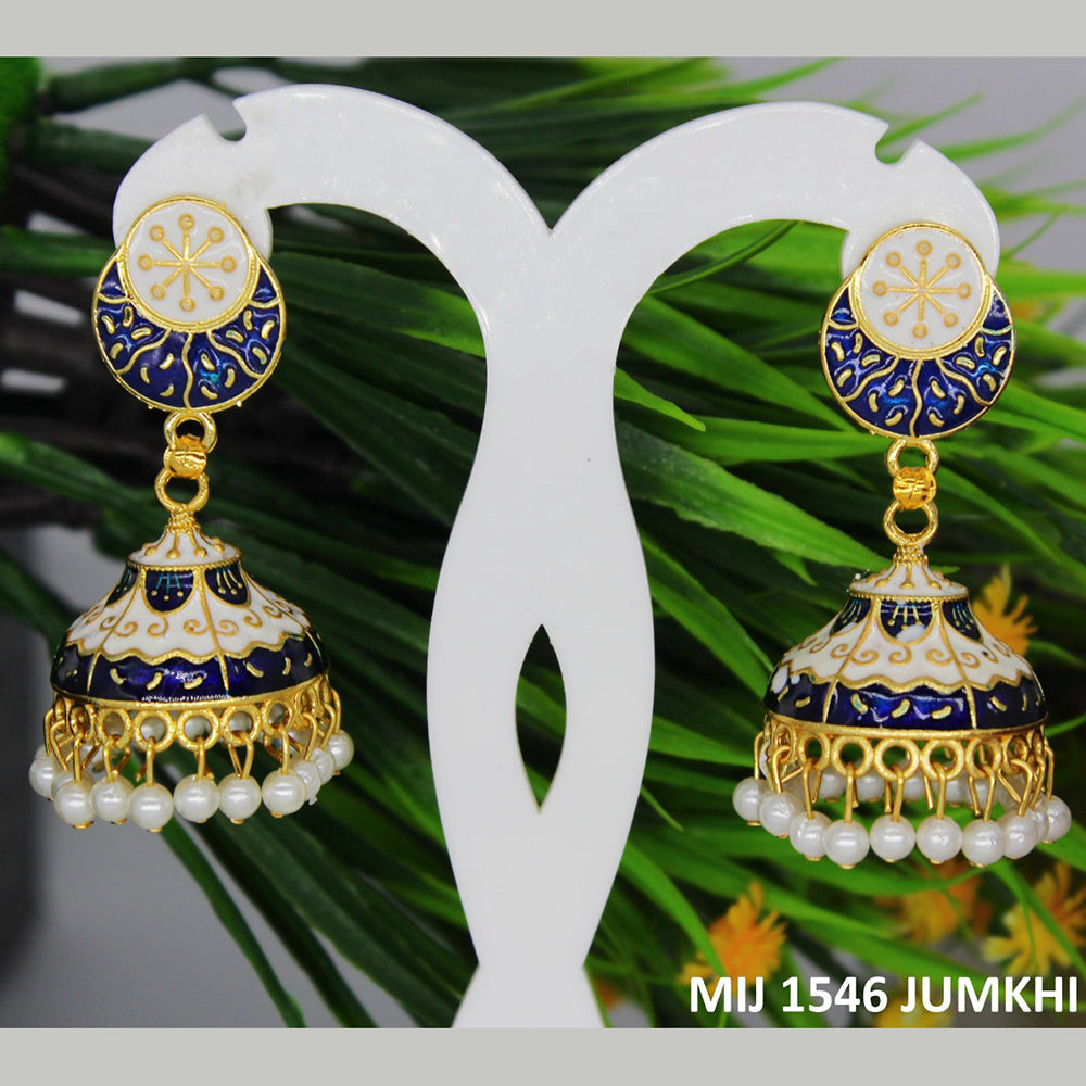 Mahavir Gold Plated Meenakari And Pearl Designer Jhumki Earrings