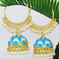 Mahavir Gold Plated Meenakari And Pearl Designer Jhumki Earrings