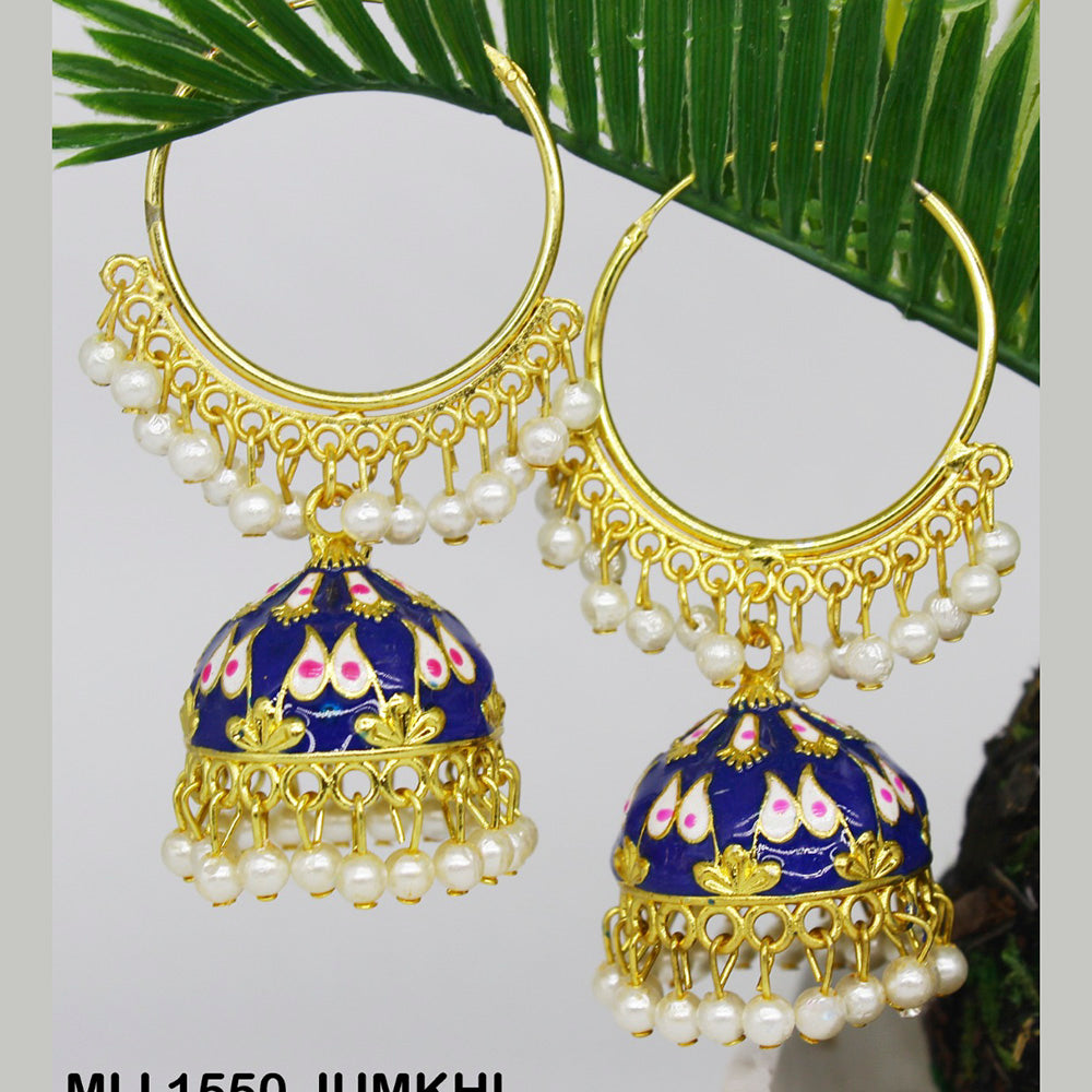 Mahavir Gold Plated Meenakari And Pearl Designer Jhumki Earrings