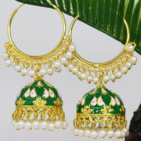 Mahavir Gold Plated Meenakari And Pearl Designer Jhumki Earrings
