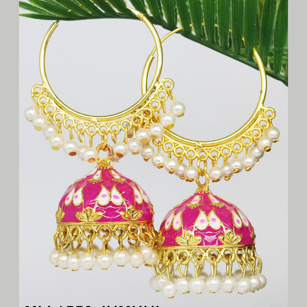 Mahavir Gold Plated Meenakari And Pearl Designer Jhumki Earrings