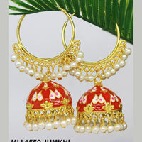 Mahavir Gold Plated Meenakari And Pearl Designer Jhumki Earrings