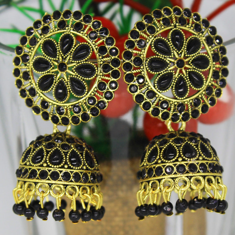 Mahavir Gold Plated Pota And Austrian Stone Designer Jhumki Earrings