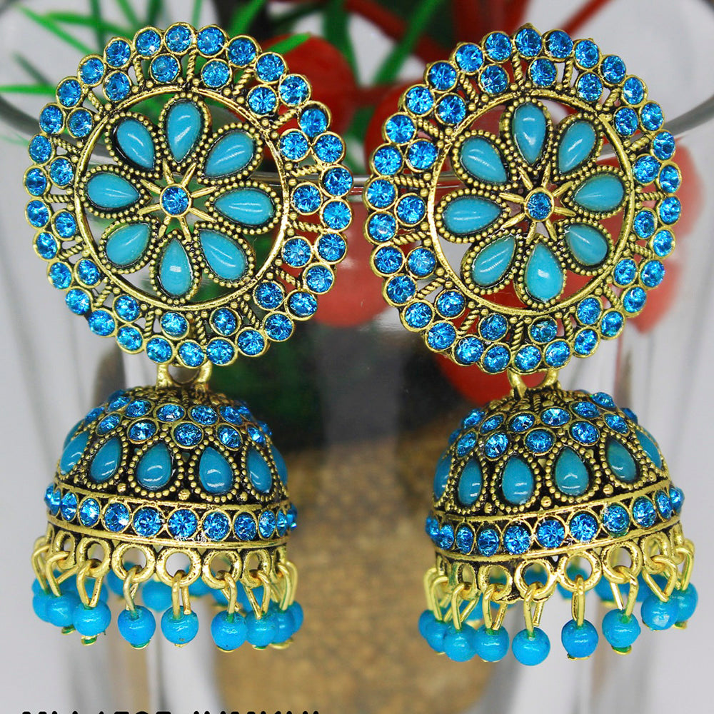 Mahavir Gold Plated Pota And Austrian Stone Designer Jhumki Earrings