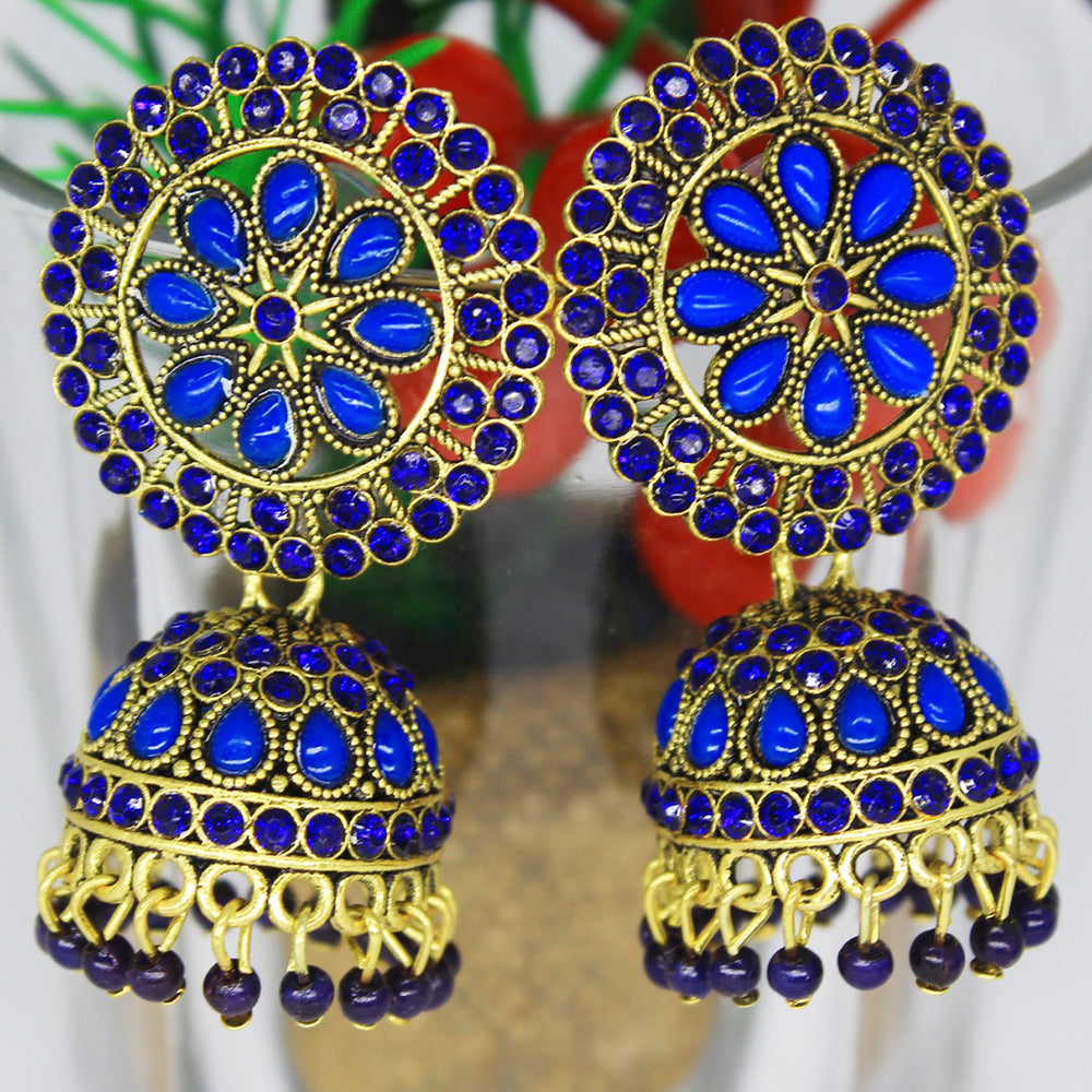 Mahavir Gold Plated Pota And Austrian Stone Designer Jhumki Earrings