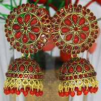 Mahavir Gold Plated Pota And Austrian Stone Designer Jhumki Earrings