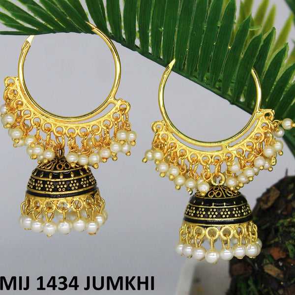 Mahavir Gold Plated Meenakari And Pearl Designer Jhumki Earrings - MIJ 1434 Jumkhi