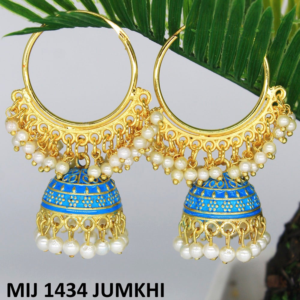 Mahavir Gold Plated Meenakari And Pearl Designer Jhumki Earrings - MIJ 1434 Jumkhi