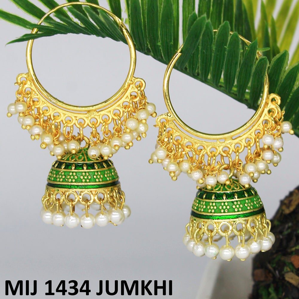 Mahavir Gold Plated Meenakari And Pearl Designer Jhumki Earrings - MIJ 1434 Jumkhi