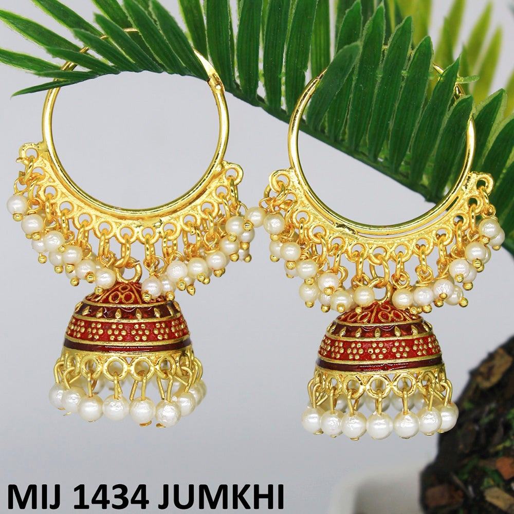 Mahavir Gold Plated Meenakari And Pearl Designer Jhumki Earrings - MIJ 1434 Jumkhi