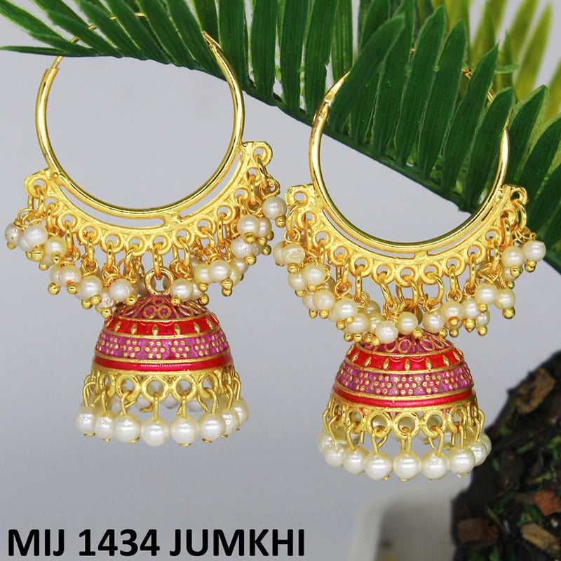 Mahavir Gold Plated Meenakari And Pearl Designer Jhumki Earrings - MIJ 1434 Jumkhi