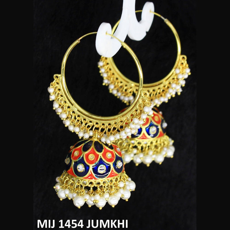 Mahavir Gold Plated Meenakari And Pearl Designer Jhumki Earrings - MIJ 1454 Jumkhi