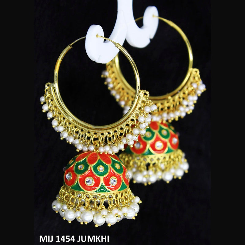 Mahavir Gold Plated Meenakari And Pearl Designer Jhumki Earrings - MIJ 1454 Jumkhi