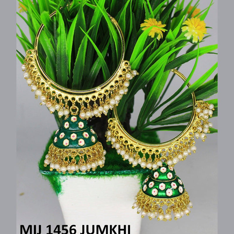 Mahavir Gold Plated Meenakari And Pearl Designer Jhumki Earrings - MIJ 1456 Jumkhi