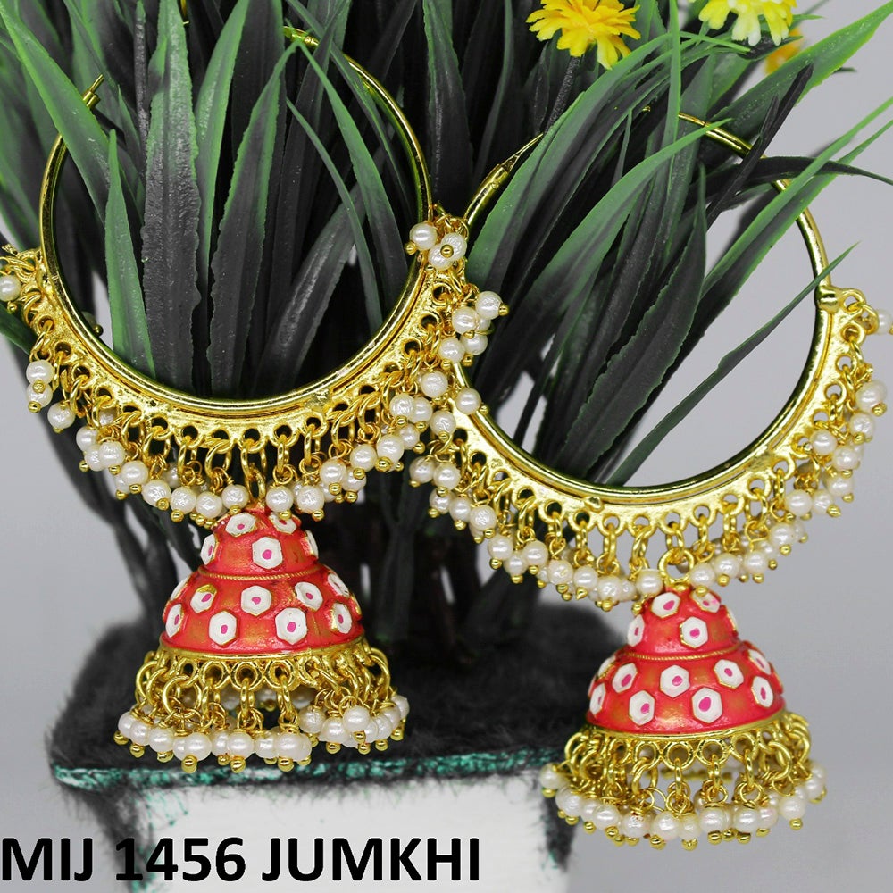 Mahavir Gold Plated Meenakari And Pearl Designer Jhumki Earrings - MIJ 1456 Jumkhi