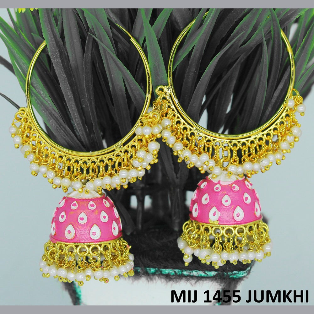 Mahavir Gold Plated Meenakari And Pearl Designer Jhumki Earrings - MIJ 1456 Jumkhi