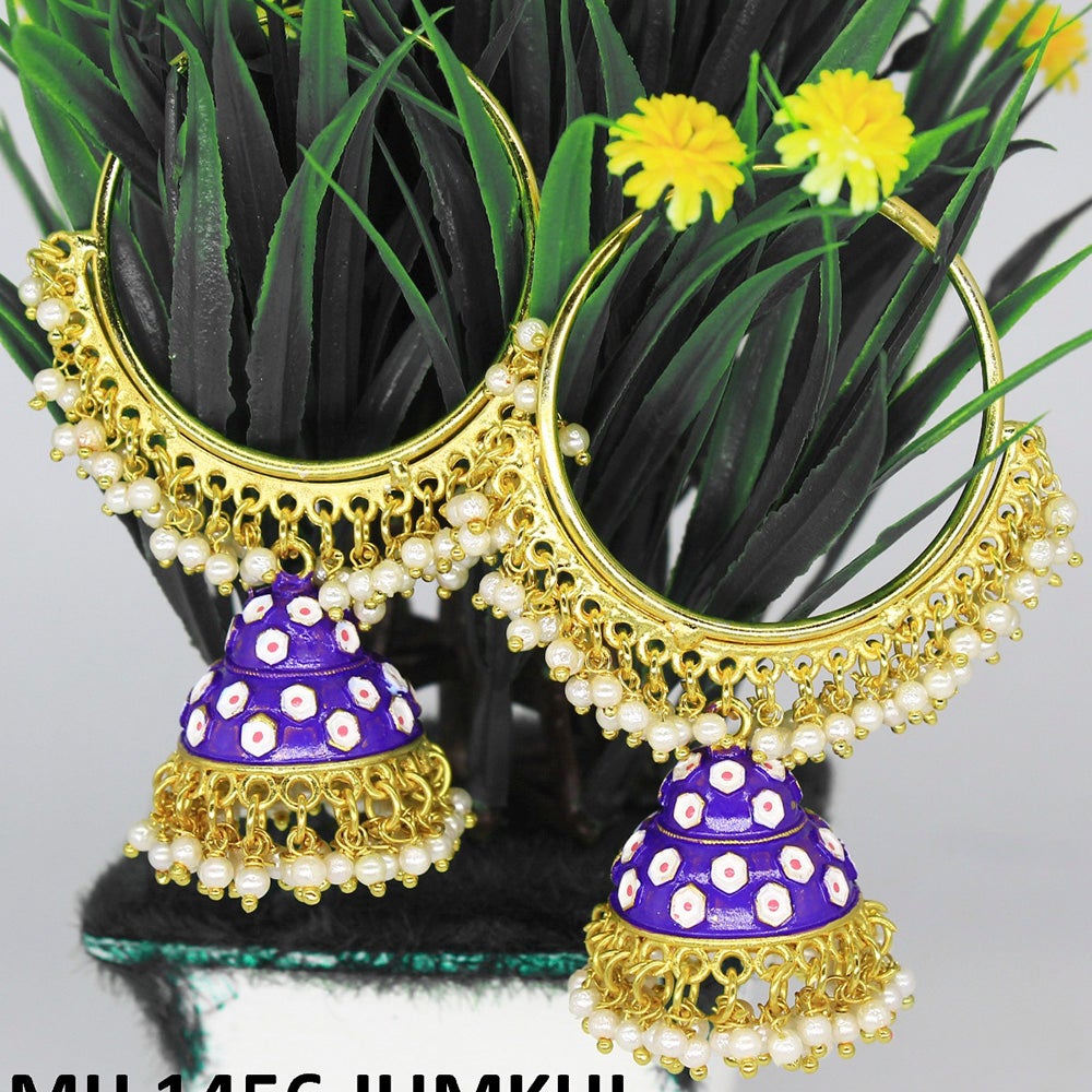 Mahavir Gold Plated Meenakari And Pearl Designer Jhumki Earrings - MIJ 1456 Jumkhi