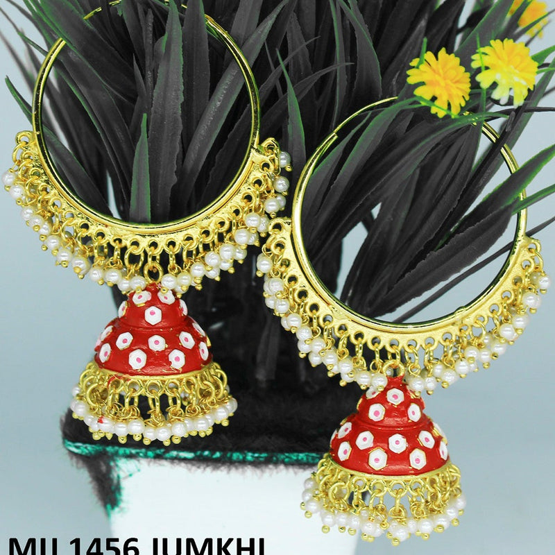 Mahavir Gold Plated Meenakari And Pearl Designer Jhumki Earrings - MIJ 1456 Jumkhi