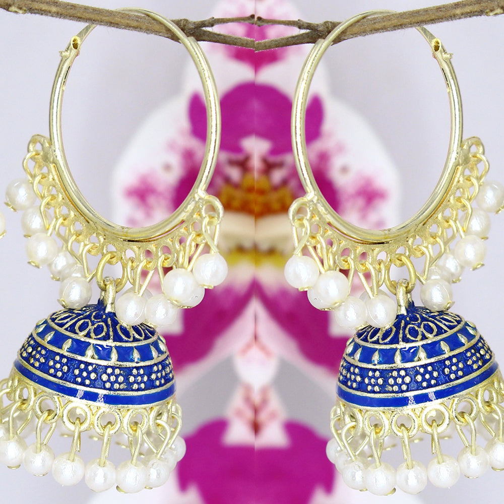 Mahavir Gold Plated Meenakari Jhumki Earrings