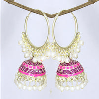 Mahavir Gold Plated Meenakari Jhumki Earrings