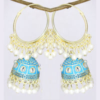 Mahavir Gold Plated Meenakari Jhumki Earrings