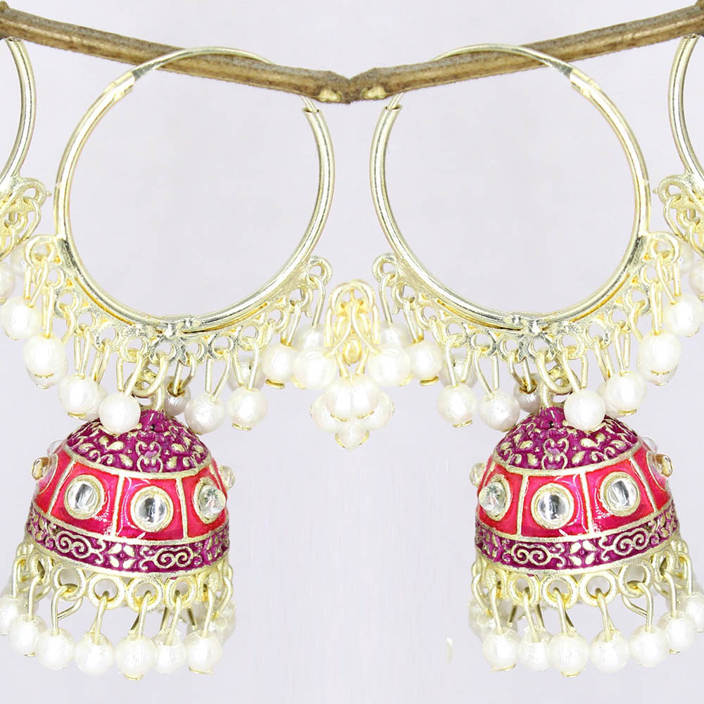 Mahavir Gold Plated Meenakari Jhumki Earrings