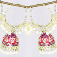 Mahavir Gold Plated Meenakari Jhumki Earrings