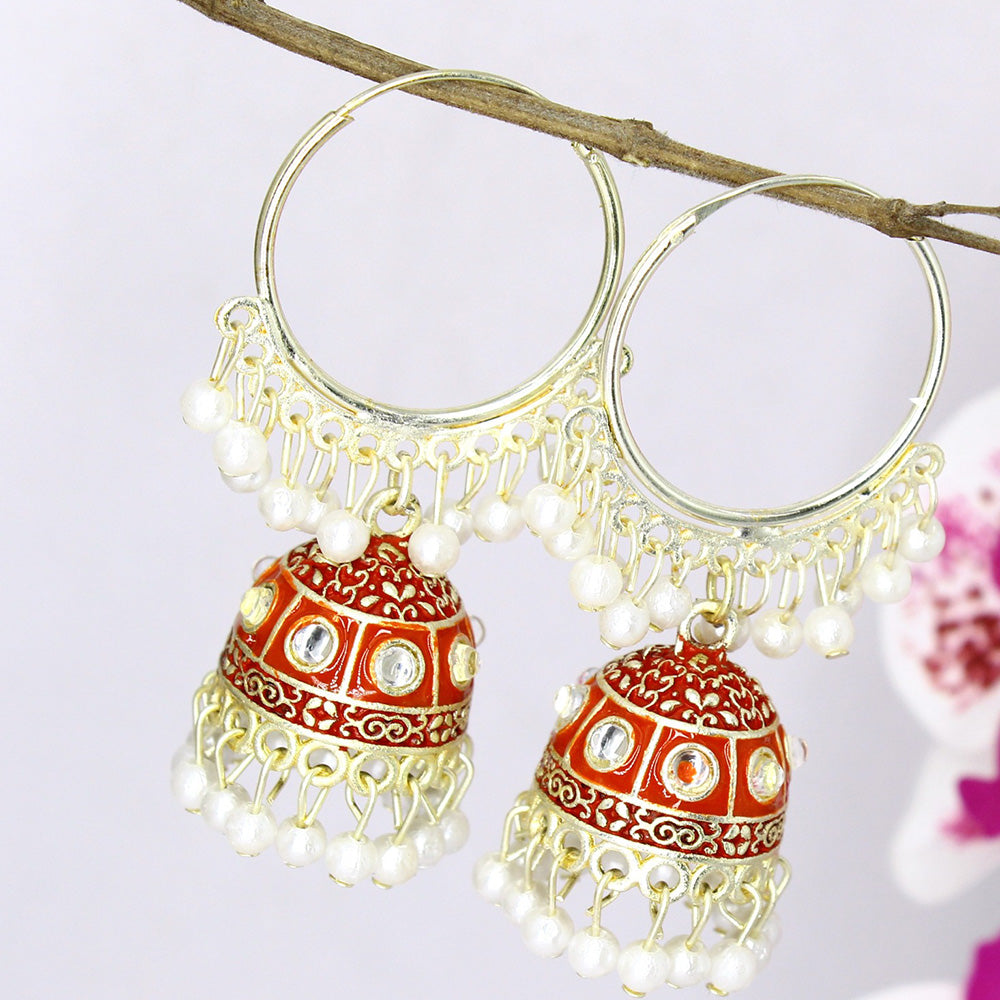 Mahavir Gold Plated Meenakari Jhumki Earrings